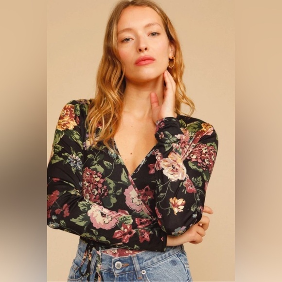 Rouje Paris 2 pc Set: Sade Wrap Top & Caro Skirt in Jardin D'Atomne Noir 34/US2 - Picture 3 of 16